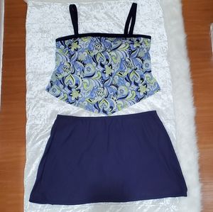 It Figures Blue Paisley 2pc Skirt Swim Set
